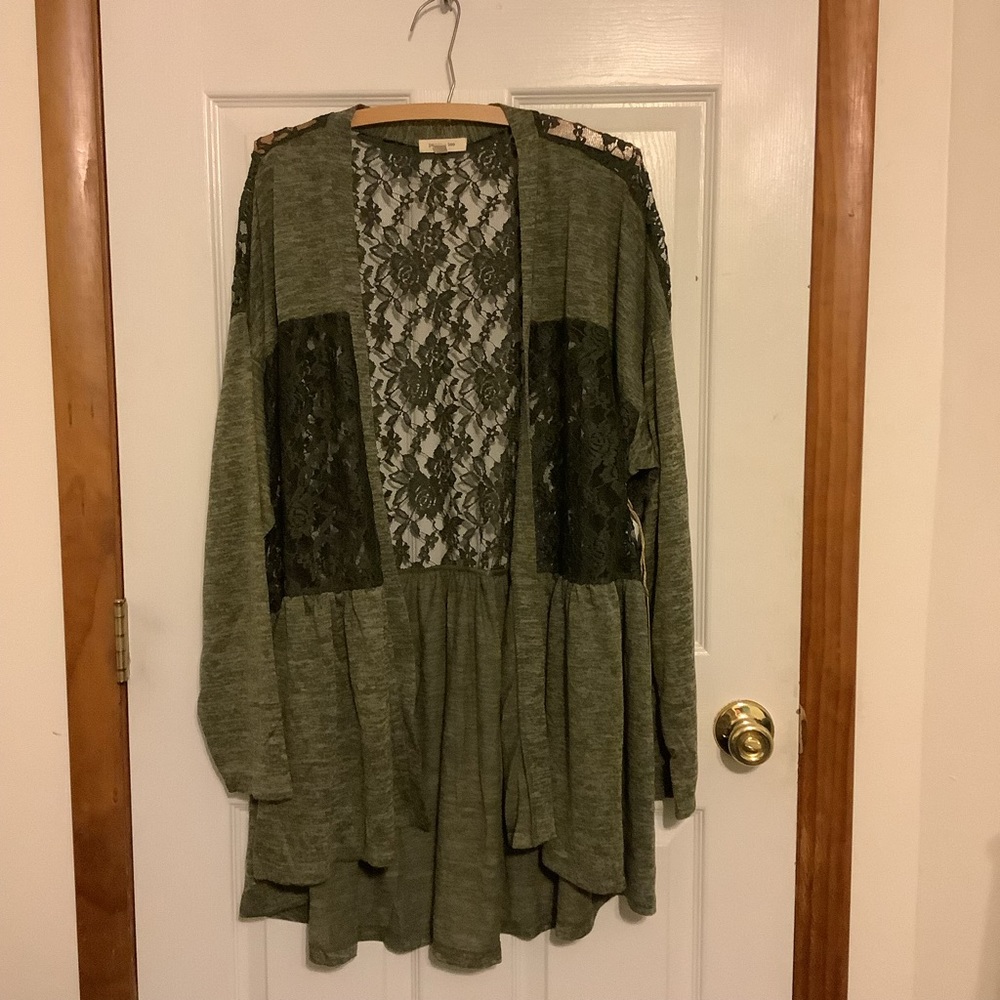 Paper+tee open front lace floral cardigan